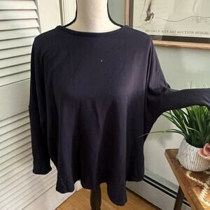 Foil Top Womens Large Black Sweatshirt Dolman Sleeve Minimalist Athleisure Chic